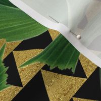 Tropical Palm Leaves on Checker Triangle Black Gold