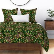 Tropical Palm Leaves on Polygon Black Gold