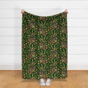 Tropical Palm Leaves on Polygon Black Gold