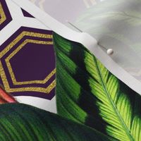 Tropical Palm Leaves on Polygon White Purple Gold