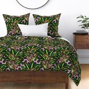 Tropical Palm Leaves on Polygon White Purple Gold