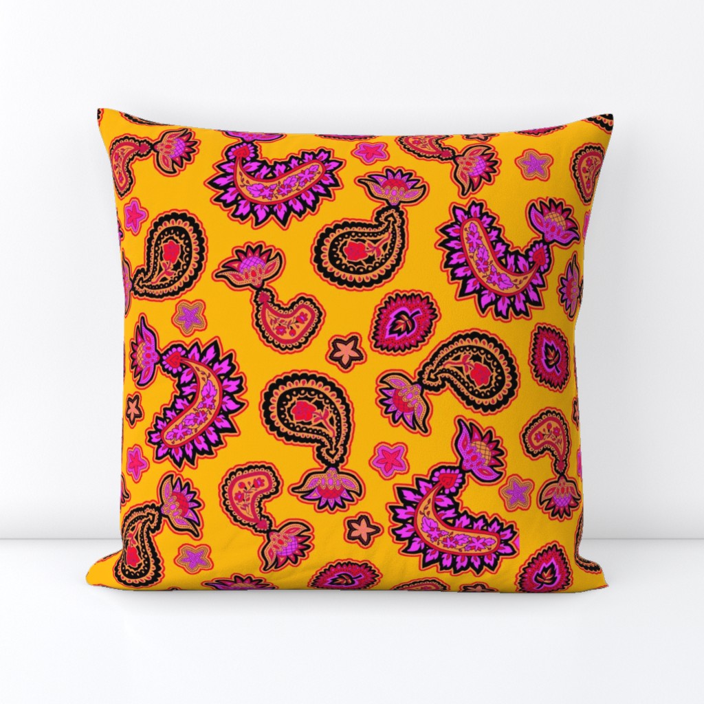 Golden Yellow Pink and Red Paisley