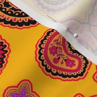 Golden Yellow Pink and Red Paisley