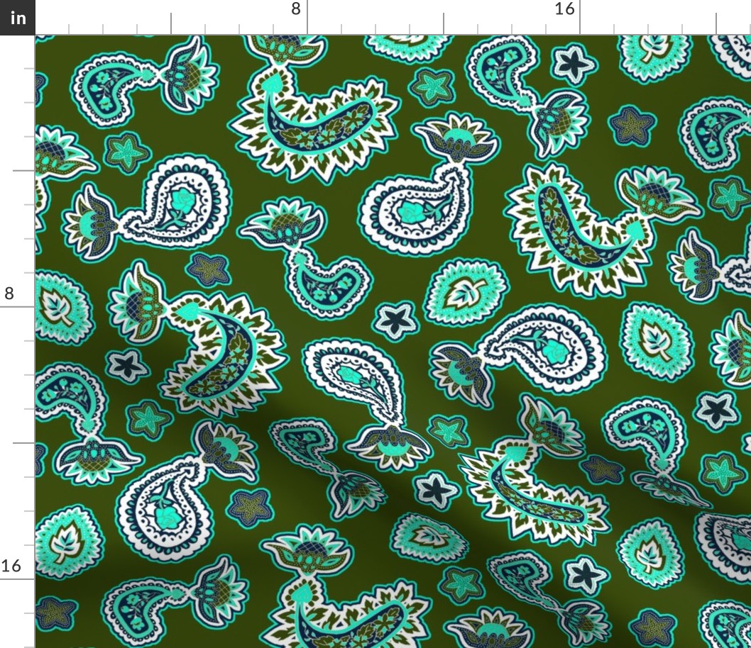 Moss and Mint Green Paisley