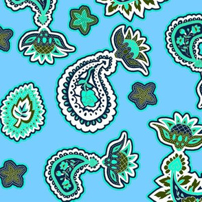 Mint Green Paisley on Sky Blue