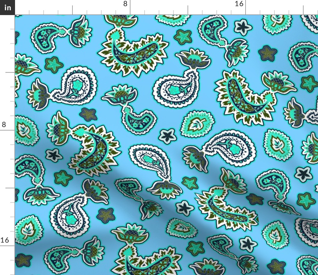 Mint Green Paisley on Sky Blue