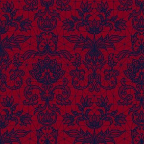 navy lace on red