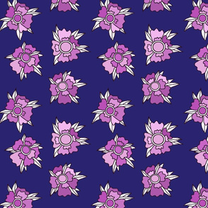 queens floral  navy purple flowers