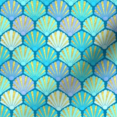 1920s Art Deco Shell Fans in blue, teal, turquoise & gold fit for a mermaid!