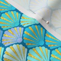 1920s Art Deco Shell Fans in blue, teal, turquoise & gold fit for a mermaid!