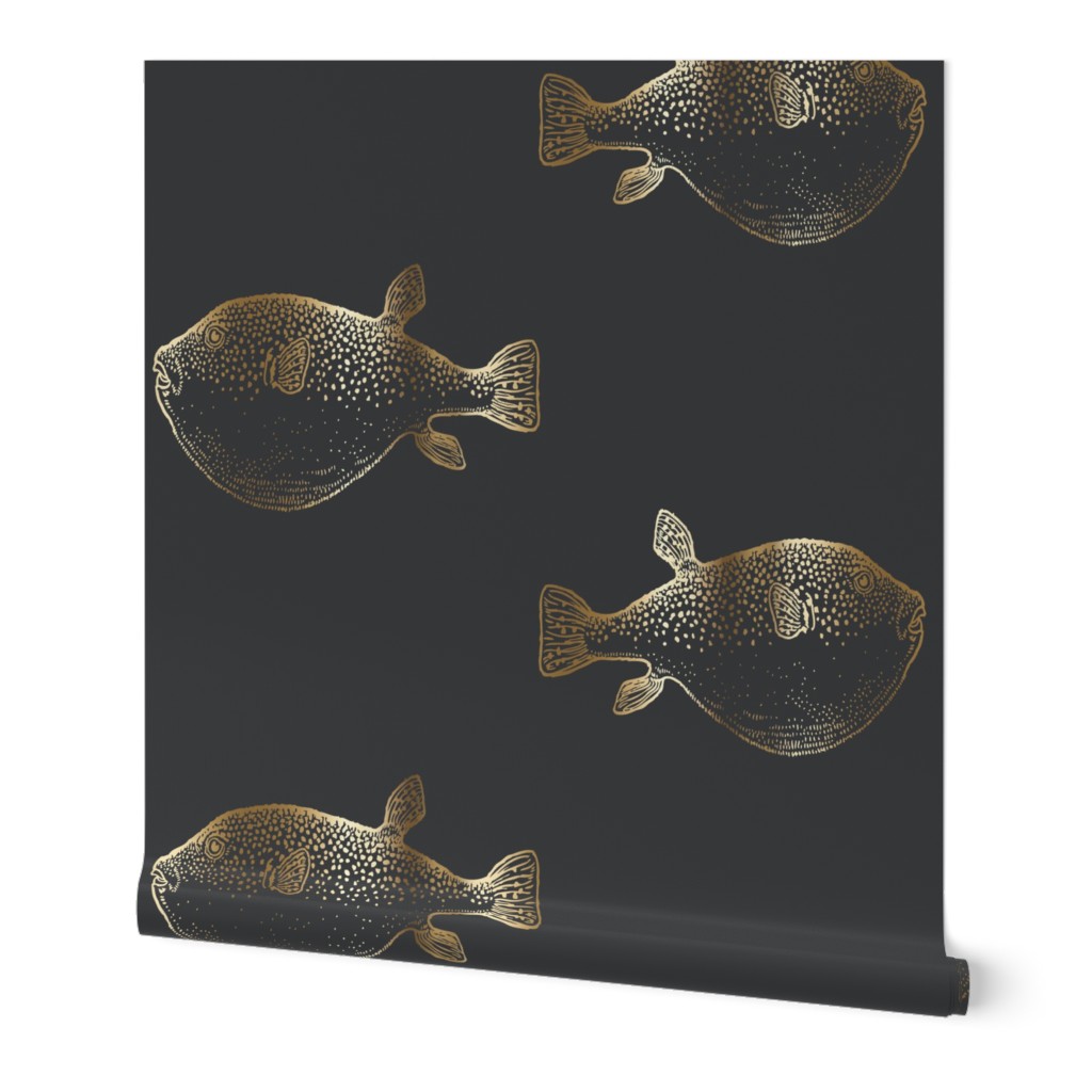puffer fish gold on grey blowfish large