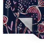 orchid and navy shabby batik flower meadow