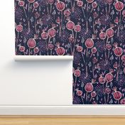 orchid and navy shabby batik flower meadow