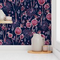 orchid and navy shabby batik flower meadow