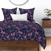 orchid and navy shabby batik flower Fabric | Spoonflower