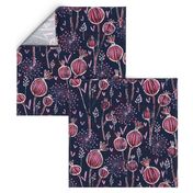 orchid and navy shabby batik flower meadow