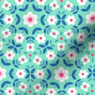 Retro Flowers Mandala - Mint and Pink