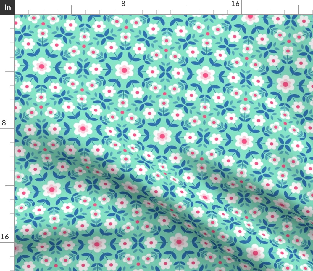 Retro Flowers Mandala - Mint and Pink