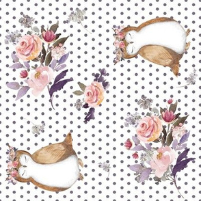 8" Owl & Floral Bouquet / White & Lilac Polka Dots / 90 degrees