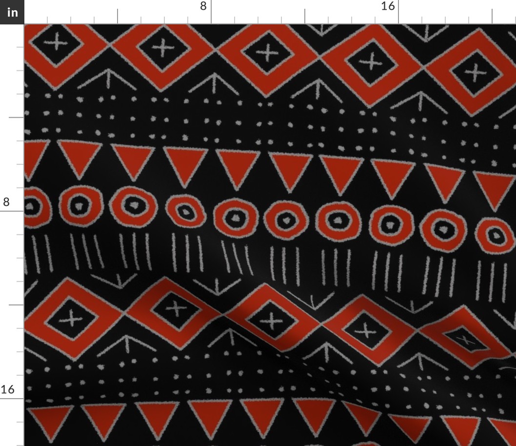 mudcloth 2, black, red and gray