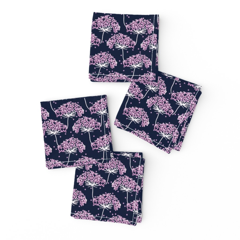 Yarrow Navy - Modern Floral - Purple Floral - Wildflower pattern-ch