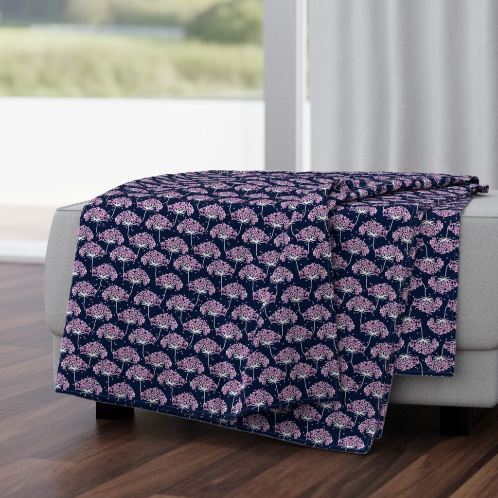 Yarrow Navy - Modern Floral - Purple Floral - Wildflower pattern-ch