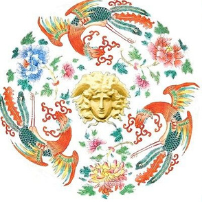 Phoenix birds floral flowers leaves leaf peony peonies baroque rococo asian japanese china chinese oriental medusa gorgons Greek Greece mythology far east meets west fusion chinoiserie   inspired 