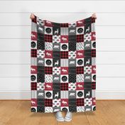 Happy Camper Patchwork with Buck - buffalo plaid red 