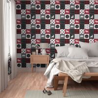 Happy Camper Patchwork with Buck - buffalo plaid red 