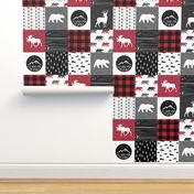 Happy Camper Patchwork with Buck - buffalo plaid red 