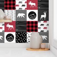 Happy Camper Patchwork with Buck - buffalo plaid red 