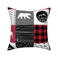 Happy Camper Patchwork with Buck - buffalo plaid red 