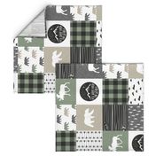 Happy Camper - Sage, Grey, Tan woodland patchwork (90)