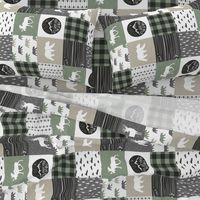 Happy Camper - Sage, Grey, Tan woodland patchwork (90)