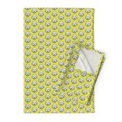 Mini Goldendoodle dogs on sunny yellow background