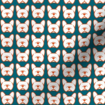 French Bulldog fabric in pop colors of white, blue & orange