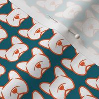 French Bulldog fabric in pop colors of white, blue & orange