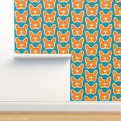 French Bulldog faces in orange and teal - cute French Bulldogs in bright colors