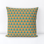 French Bulldog faces in orange and teal - cute French Bulldogs in bright colors