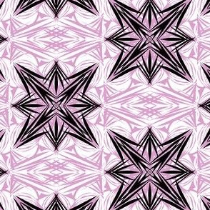 Bonny Black Stars with Light Orchid Filigree on White