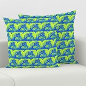 Fantastical Quail on a Nest in Blue Filigree on Lime