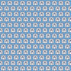 English Bulldog fabric - white Bully faces on blue background