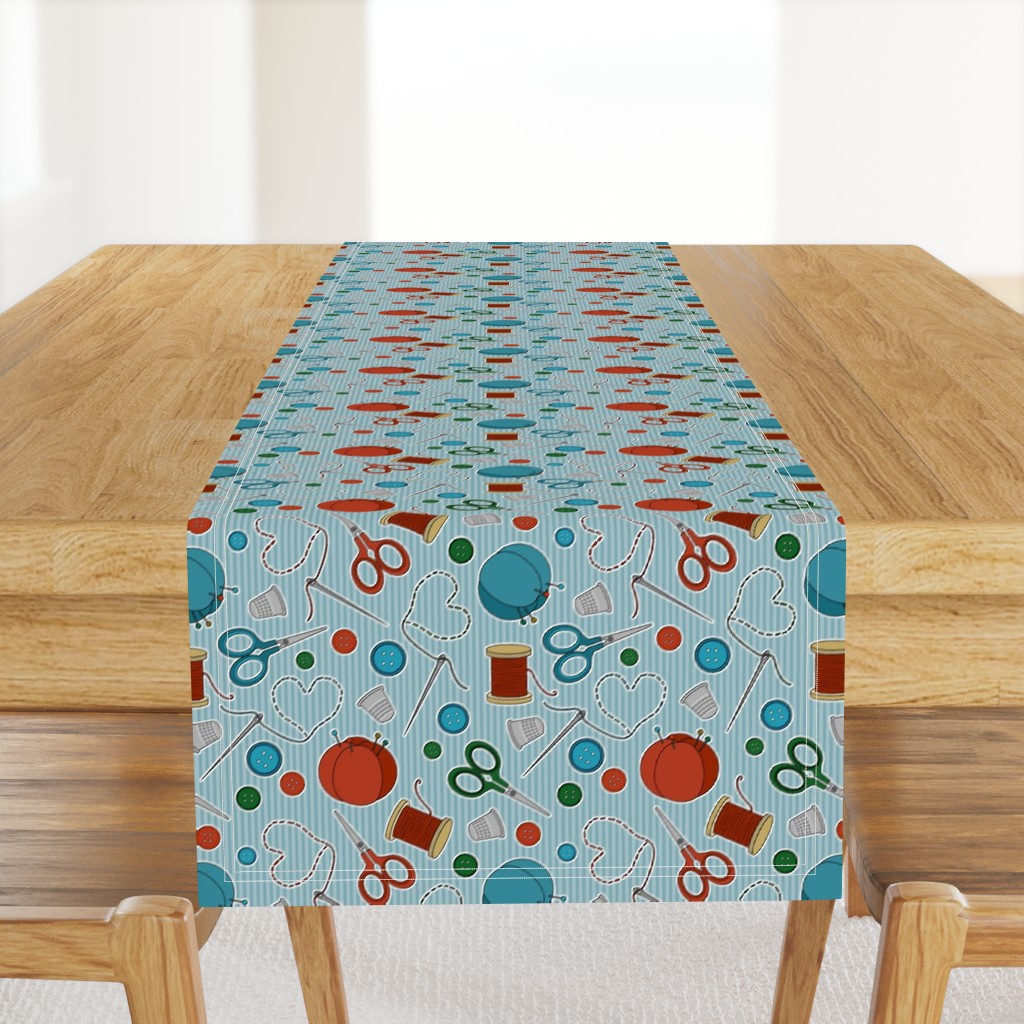 Cute Sewing Themed Pattern Blue Background
