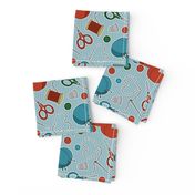 Cute Sewing Themed Pattern Blue Background