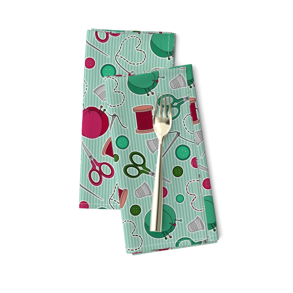 Cute Sewing Themed Pattern Green Background