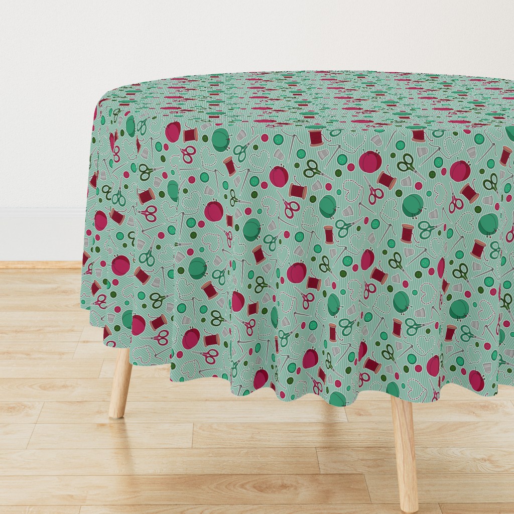 Cute Sewing Themed Pattern Green Background