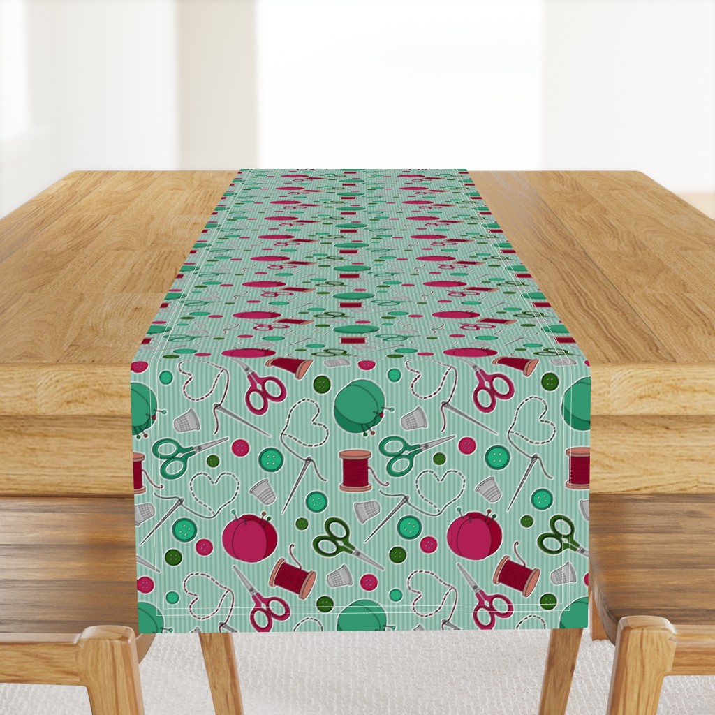 Cute Sewing Themed Pattern Green Background