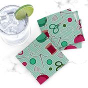 Cute Sewing Themed Pattern Green Background