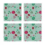 Cute Sewing Themed Pattern Green Background