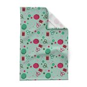 Cute Sewing Themed Pattern Green Background